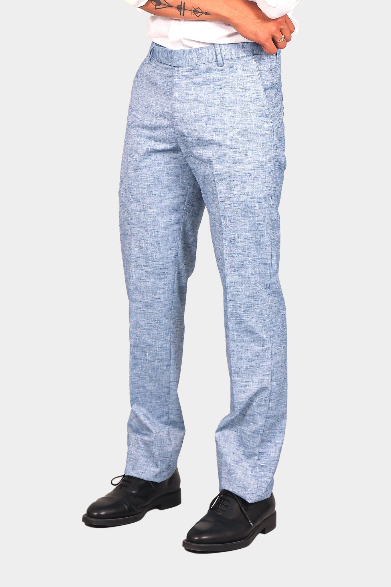 Bluebird Men's Blue Linen Formal Trouser - Distacart