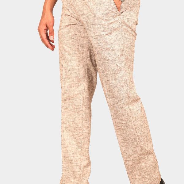 Bluebird Men's Brown Linen Formal Trouser - Distacart