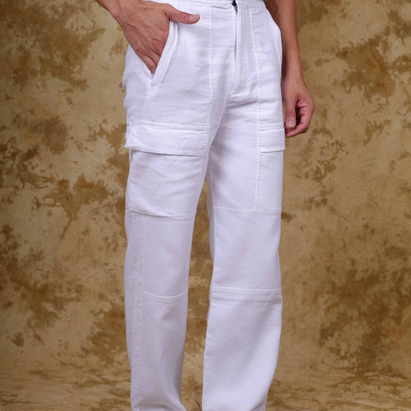 Bluebird Men's Cotton Cargo Pant Loose Fit White - Distacart