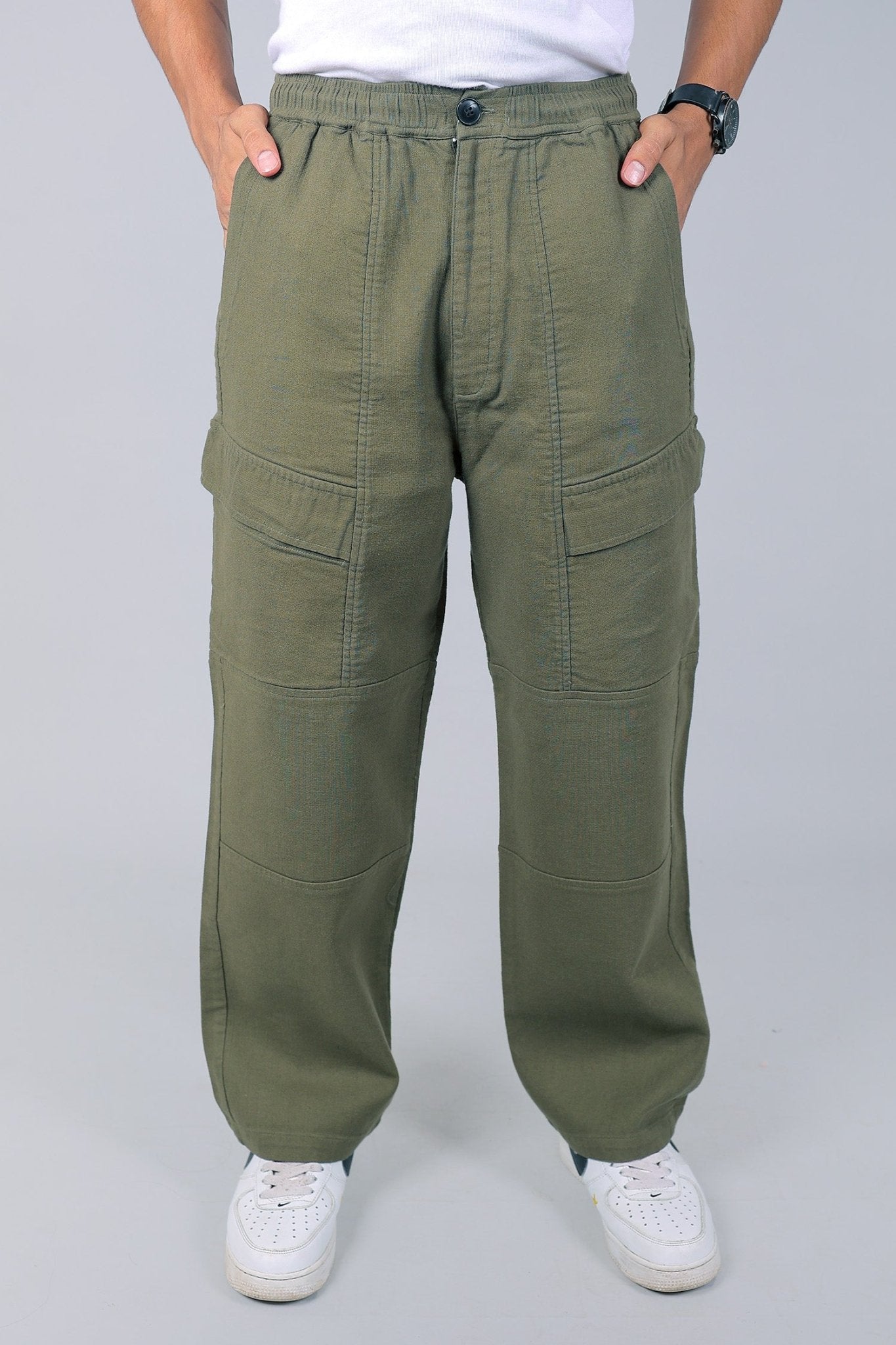 Bluebird Men's Cotton Cargo Pants Loose Fit Army Green - Distacart