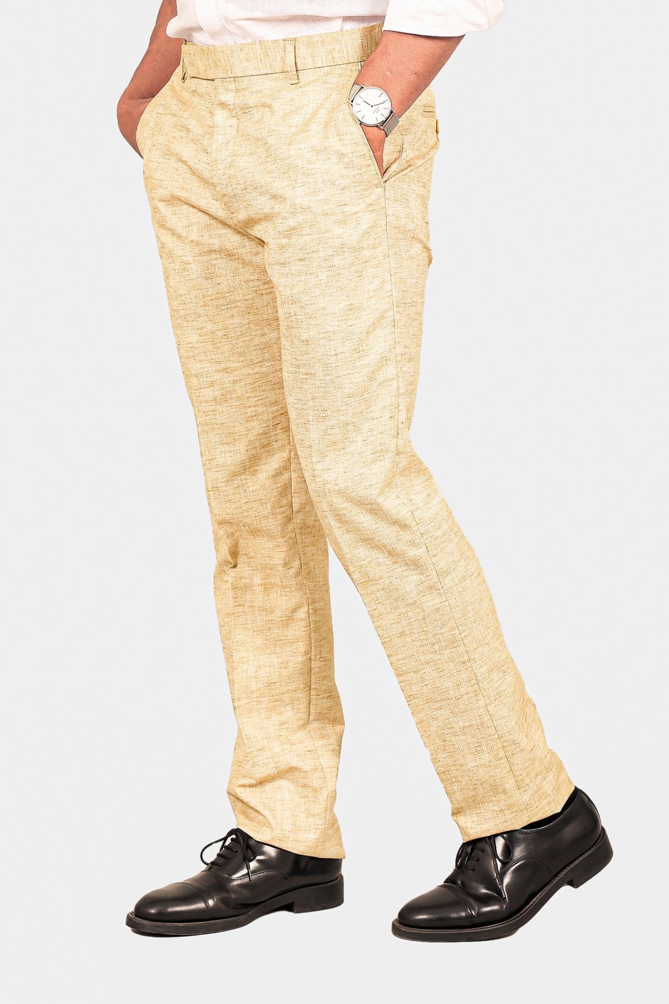 Bluebird Men's Cream Linen Formal Trouser - Distacart