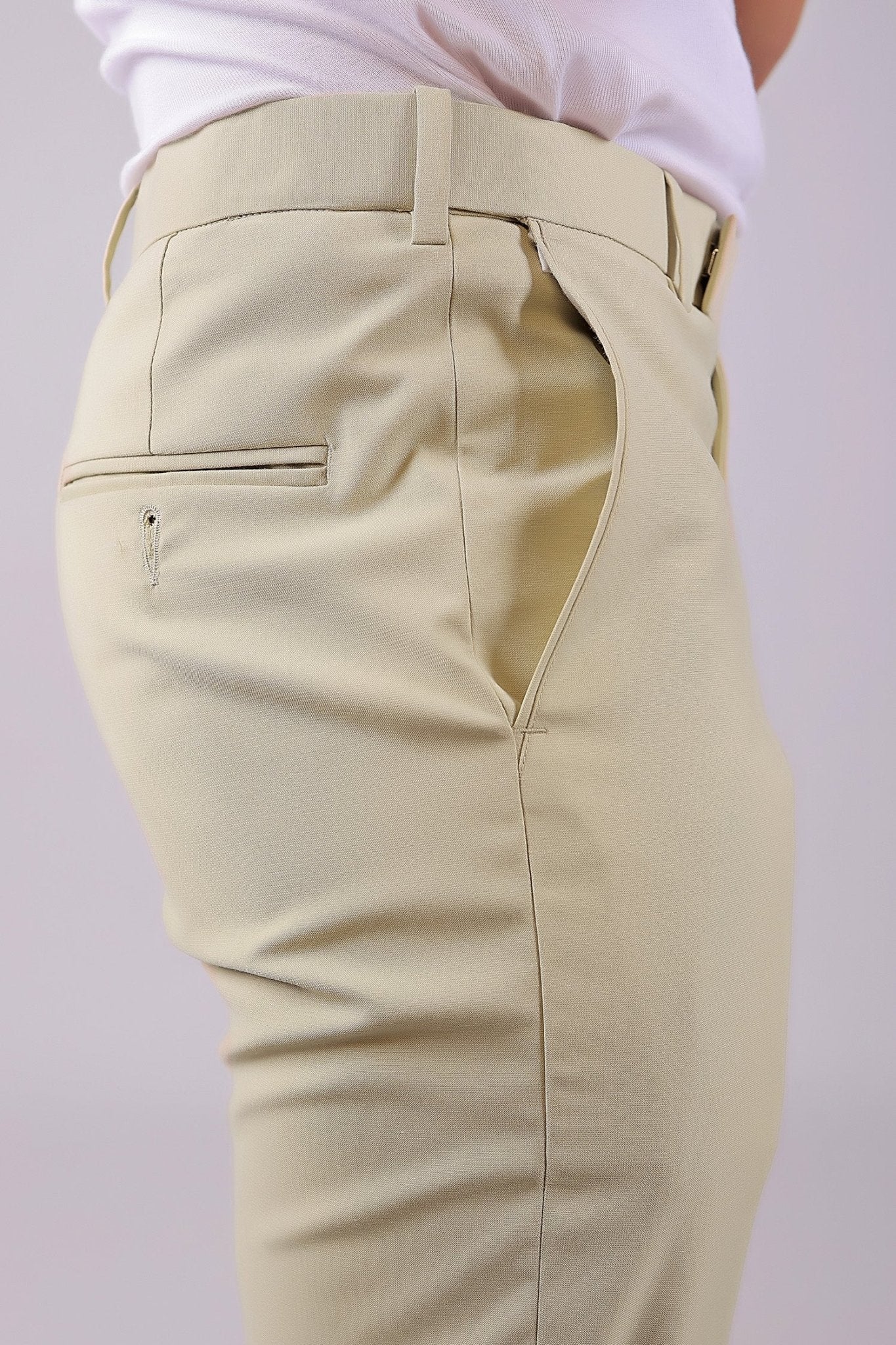 Bluebird Men's Cream Stretch Band Trousers - Distacart