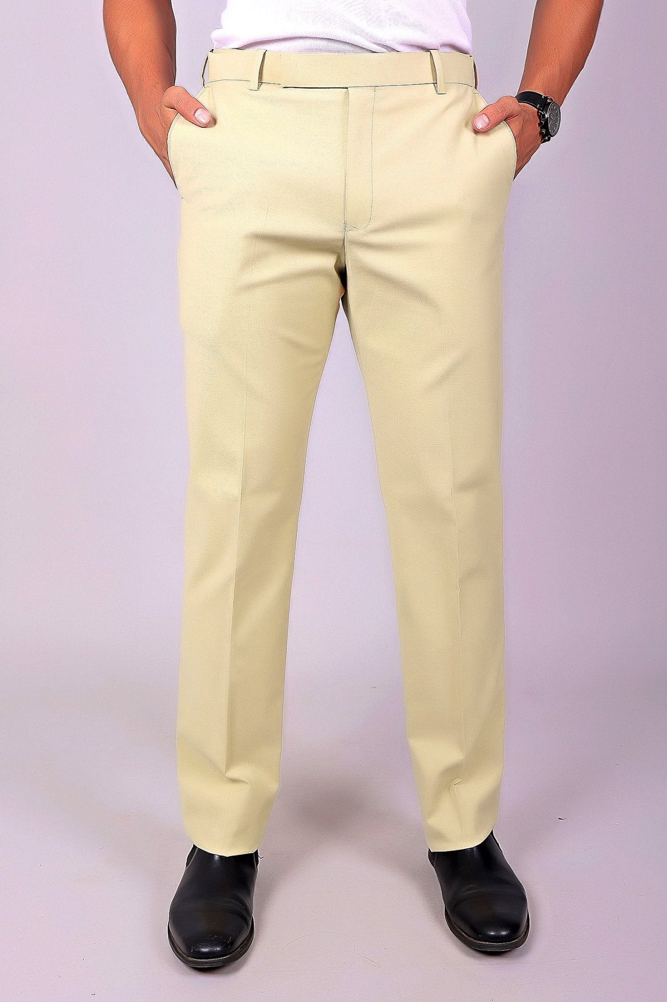 Bluebird Men's Cream Stretch Band Trousers - Distacart