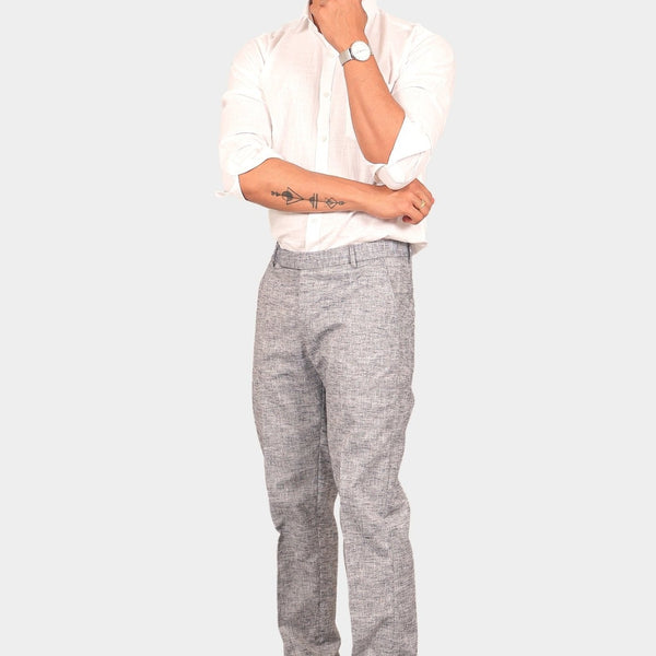 Bluebird Men's Dark Black Linen Formal Trouser - Distacart