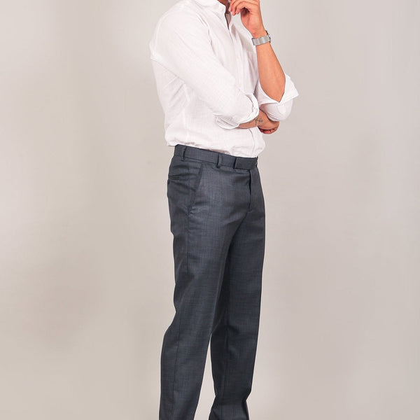 Bluebird Men's Dark Blue-Grey Formal Trousers - Distacart