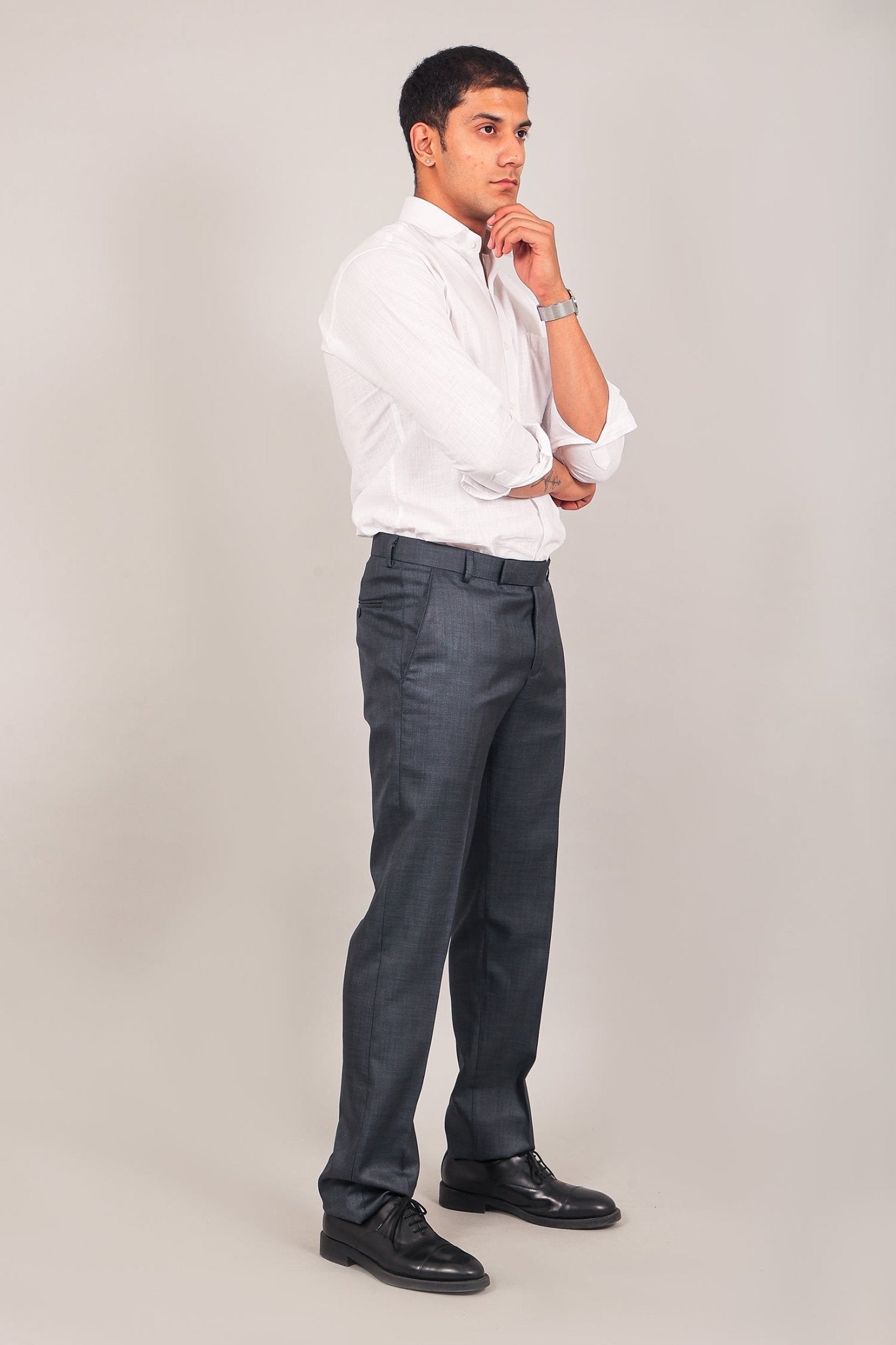 Bluebird Men's Dark Blue-Grey Formal Trousers - Distacart