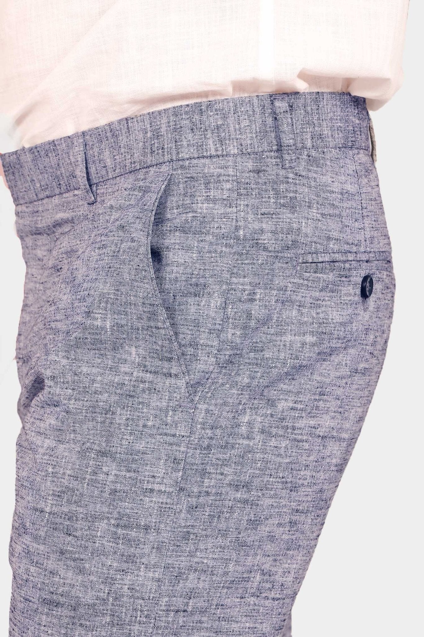 Bluebird Men's Dark Blue Linen Formal Trouser - Distacart