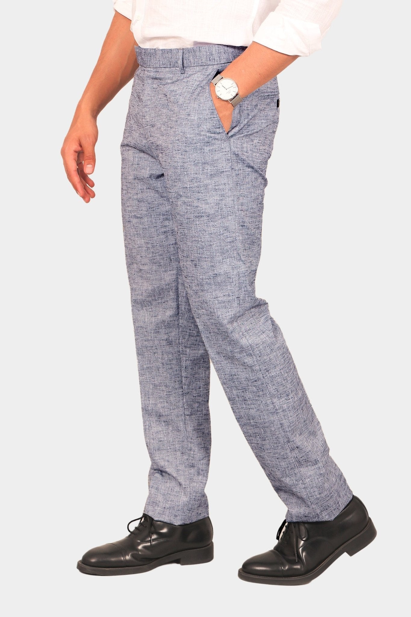 Bluebird Men's Dark Blue Linen Formal Trouser - Distacart