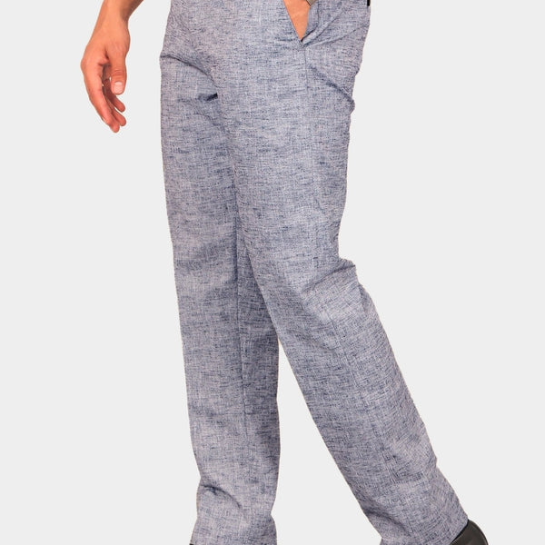 Bluebird Men's Dark Blue Linen Formal Trouser - Distacart