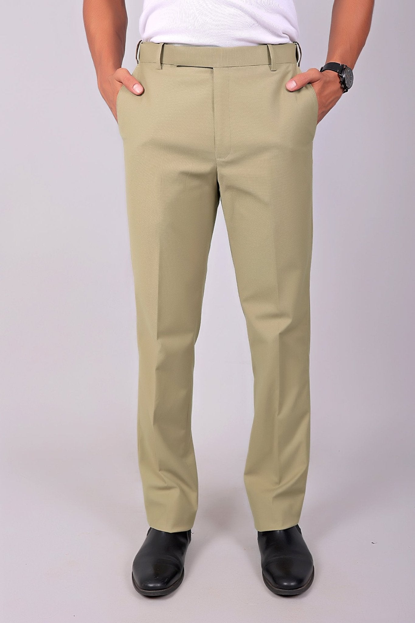 Bluebird Men's Ecru Stretch Band Trousers - Distacart