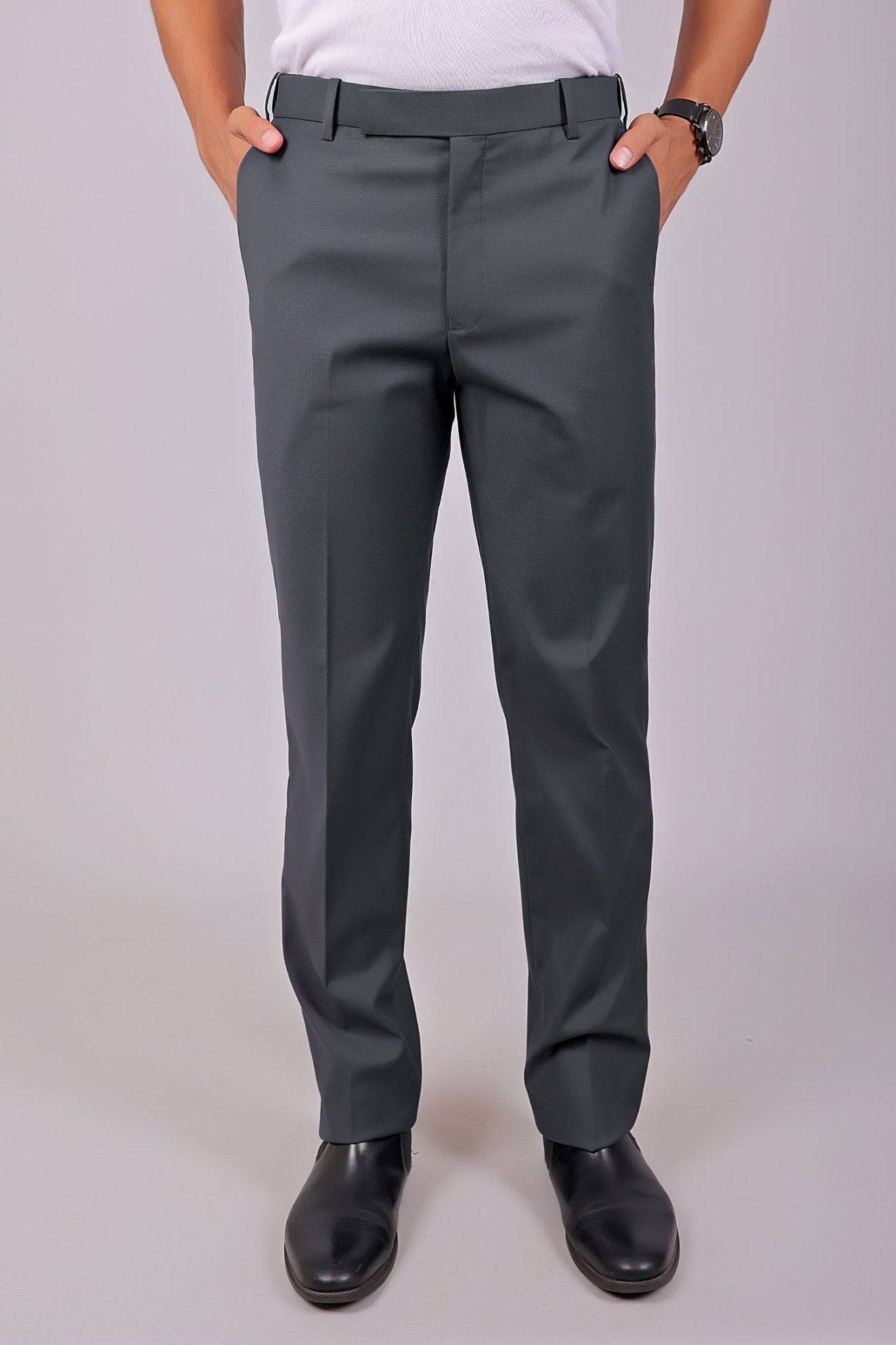 Bluebird Men's Iron Grey Stretch Band Trousers - Distacart