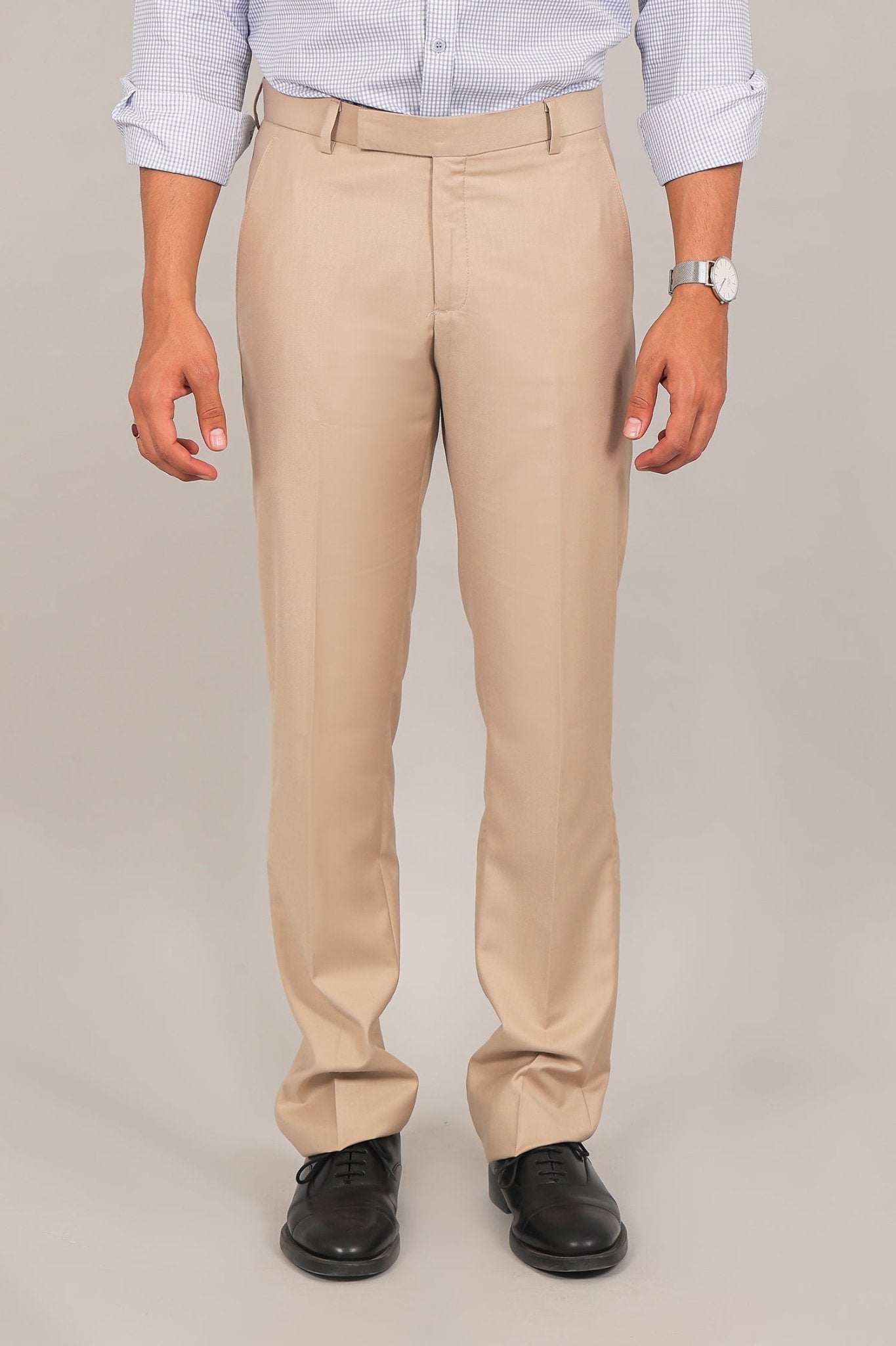 Bluebird Men's Khaki Textured Formal Trousers - Distacart