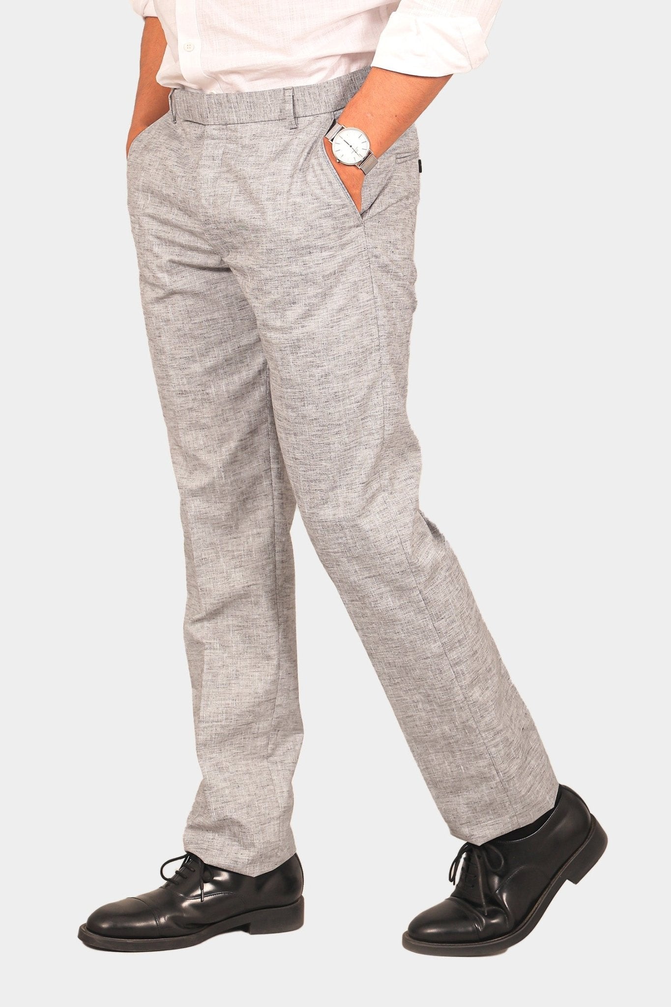 Bluebird Men's Light Black Linen Formal Trouser - Distacart