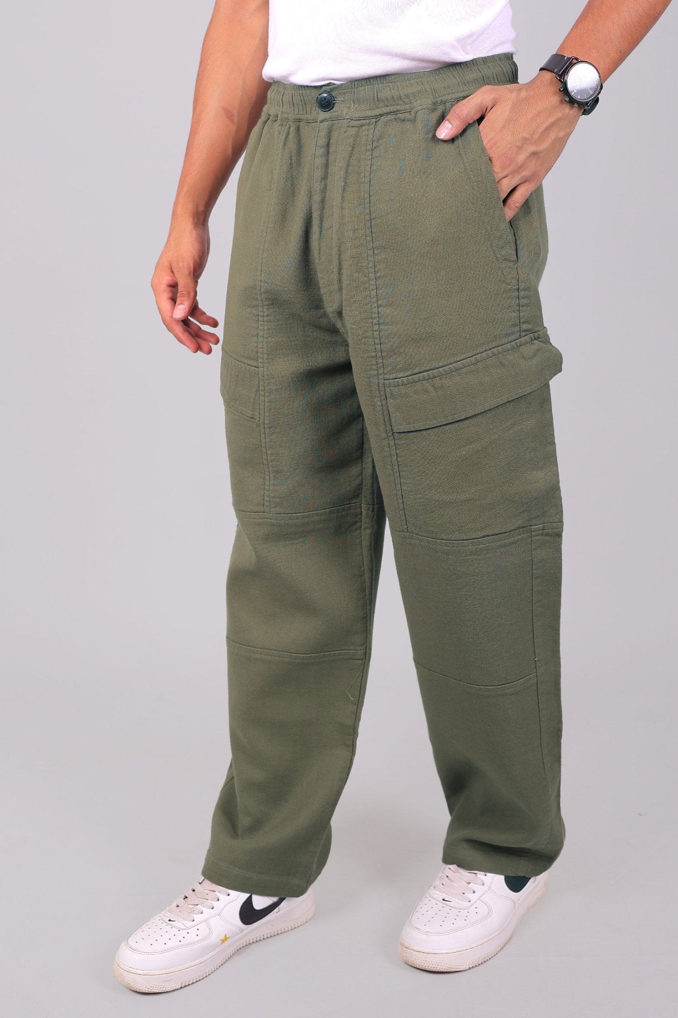 Bluebird Men's Slim Fit Cotton Cargo Pant Army Green - Distacart