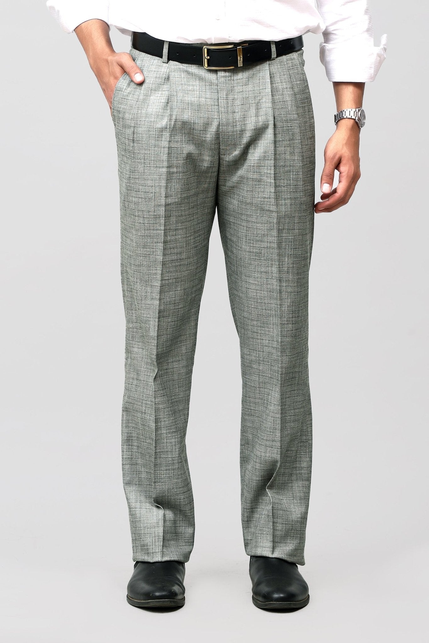 Bluebird Premium Light Grey Check Pleated Trouser - Distacart