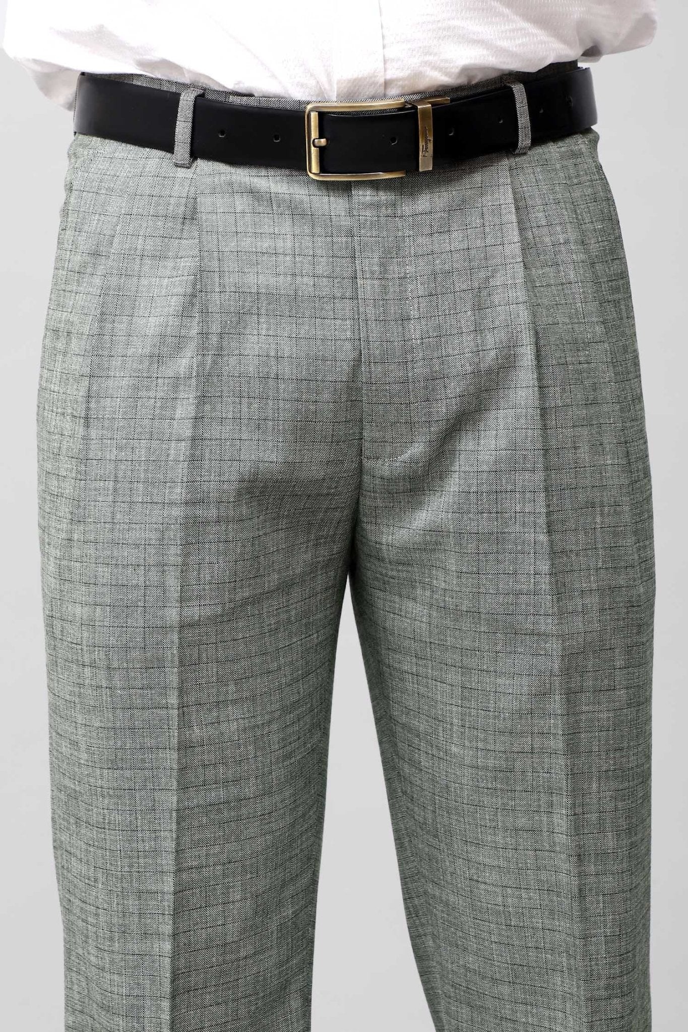 Bluebird Premium Light Grey Check Pleated Trouser - Distacart