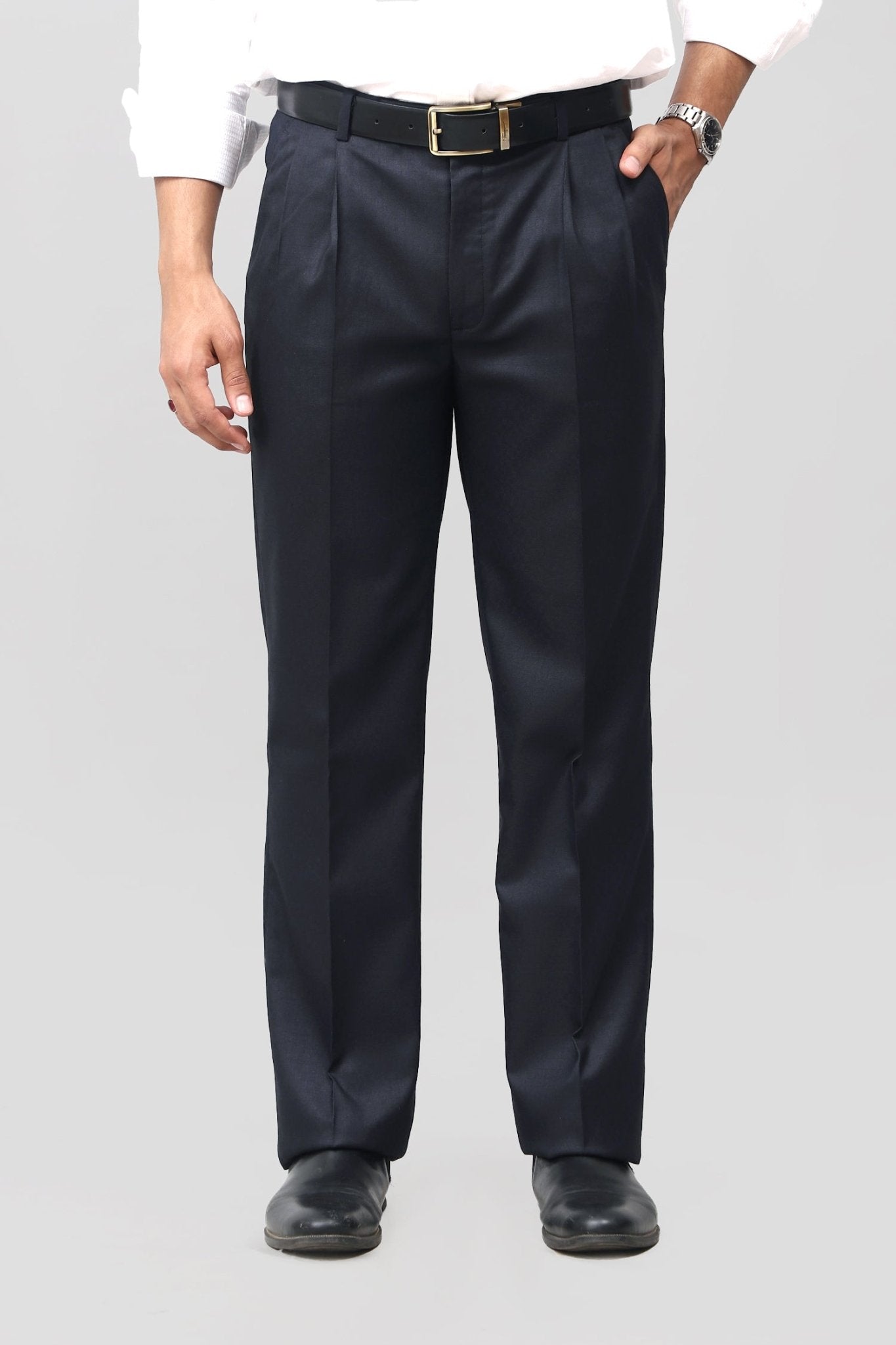 Bluebird Timeless Navy Blue Pleated Trouser - Distacart