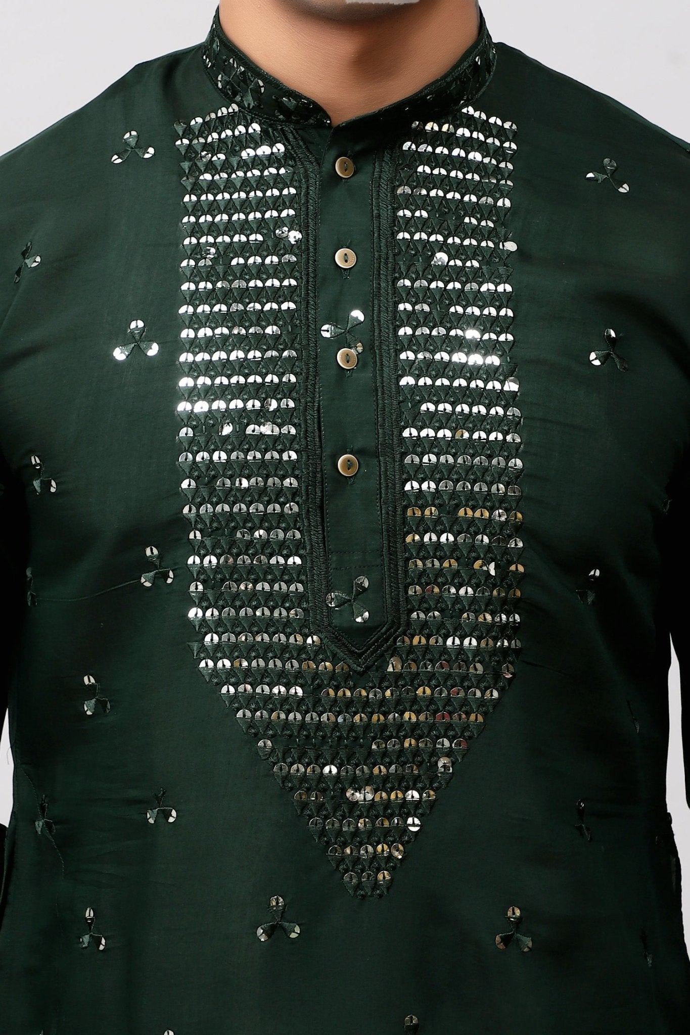 Bluesaanchi Men's Dark Green Kurta Set with Embroidery Motif - Distacart