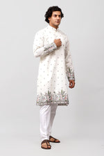 Thumbnail for Bluesaanchi Phulkari Floral and Sequins Embroidered Kurta Set for Men White - Distacart