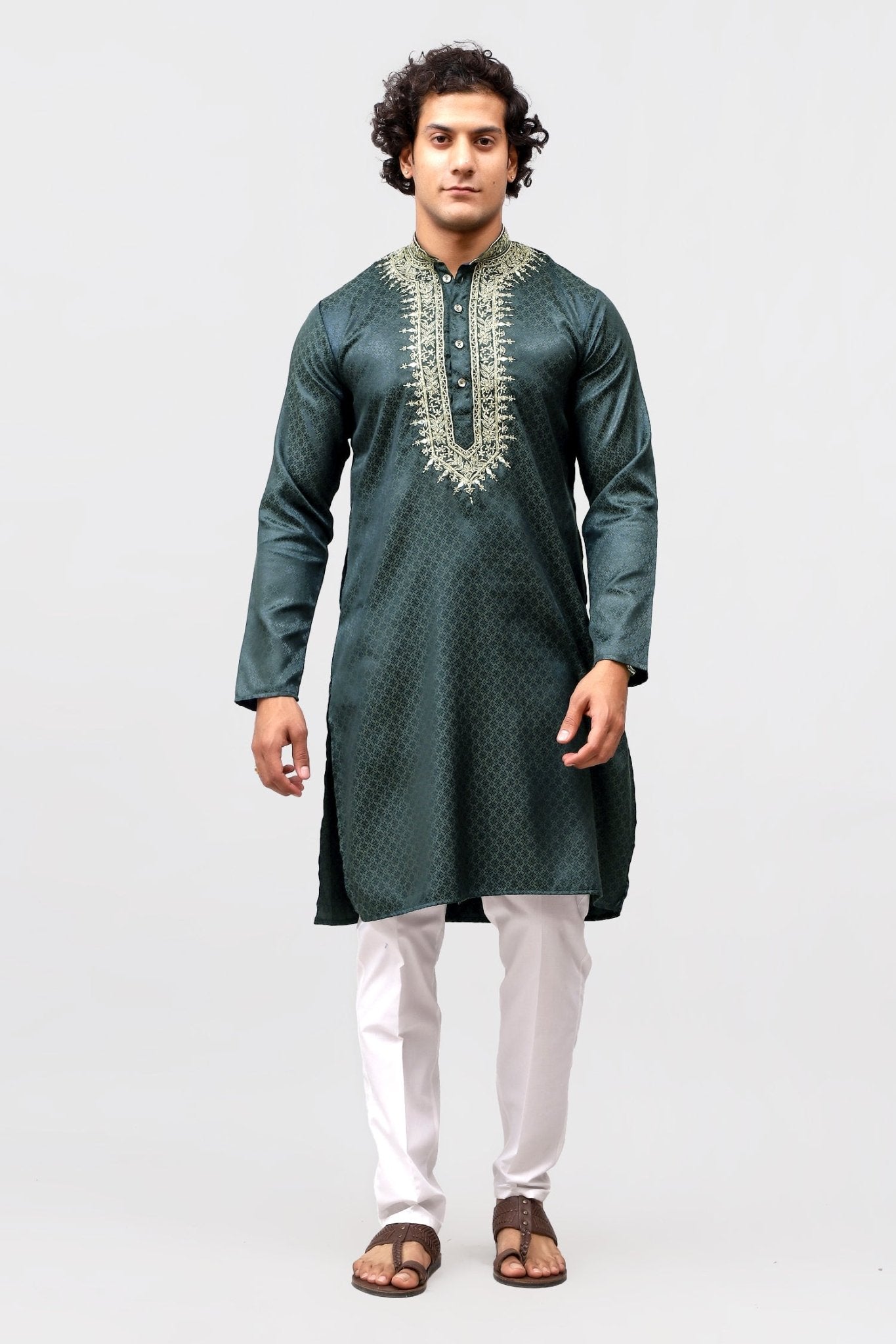 Bluesaanchi Zari Embroidered Kurta Set for Men Green Color - Distacart