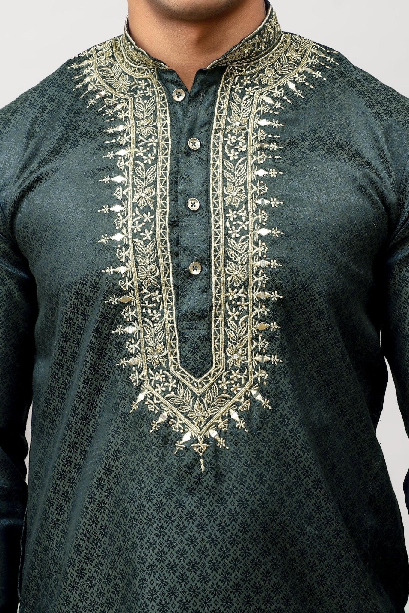 Bluesaanchi Zari Embroidered Kurta Set for Men Green Color - Distacart