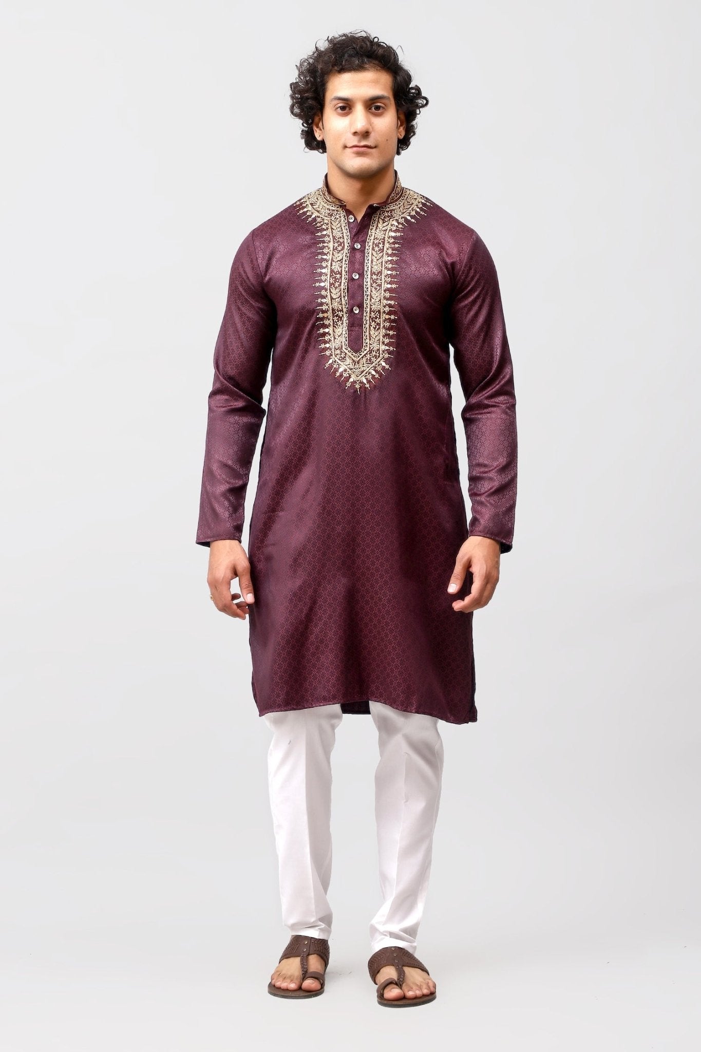 Bluesaanchi Zari Embroidered Kurta Set for Men Maroon Color - Distacart
