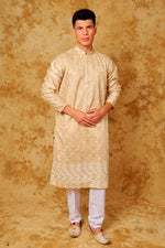Thumbnail for Bluesaanchi Zari Work Beige Kurta with Trouser Pajama - Distacart