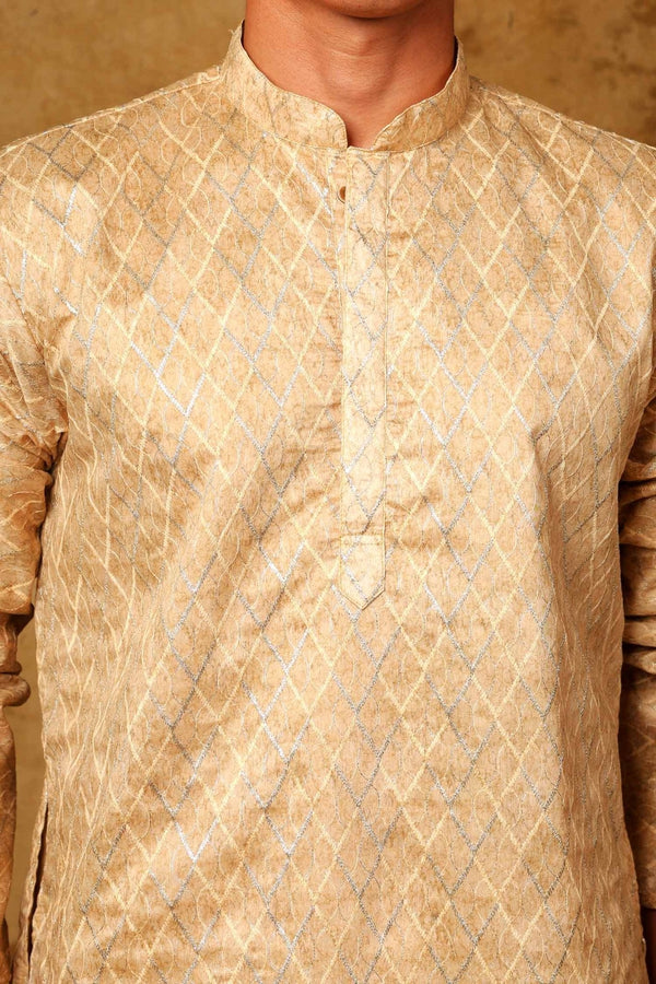 Bluesaanchi Zari Work Beige Kurta with Trouser Pajama - Distacart