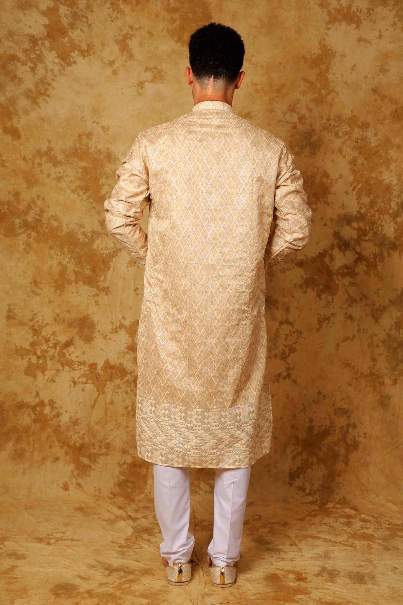 Bluesaanchi Zari Work Beige Kurta with Trouser Pajama - Distacart