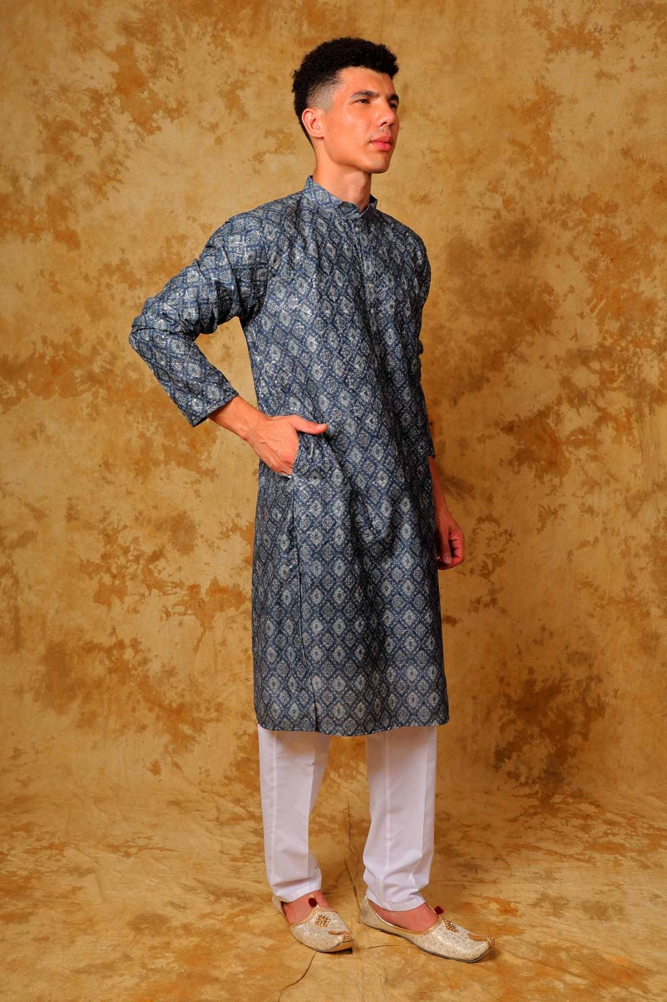 Bluesaanchi Zari Work Blue Kurta with Trouser Pajama - Distacart