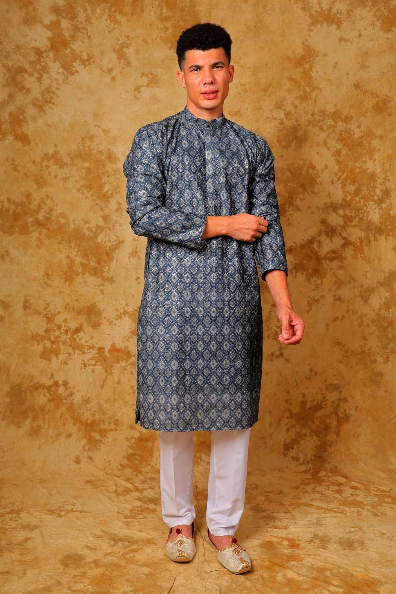 Bluesaanchi Zari Work Blue Kurta with Trouser Pajama - Distacart