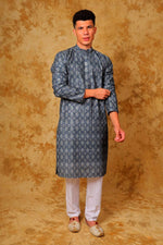 Thumbnail for Bluesaanchi Zari Work Blue Kurta with Trouser Pajama - Distacart