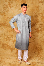 Thumbnail for Bluesaanchi Zari Work Grey Kurta with Trouser Pajama - Distacart