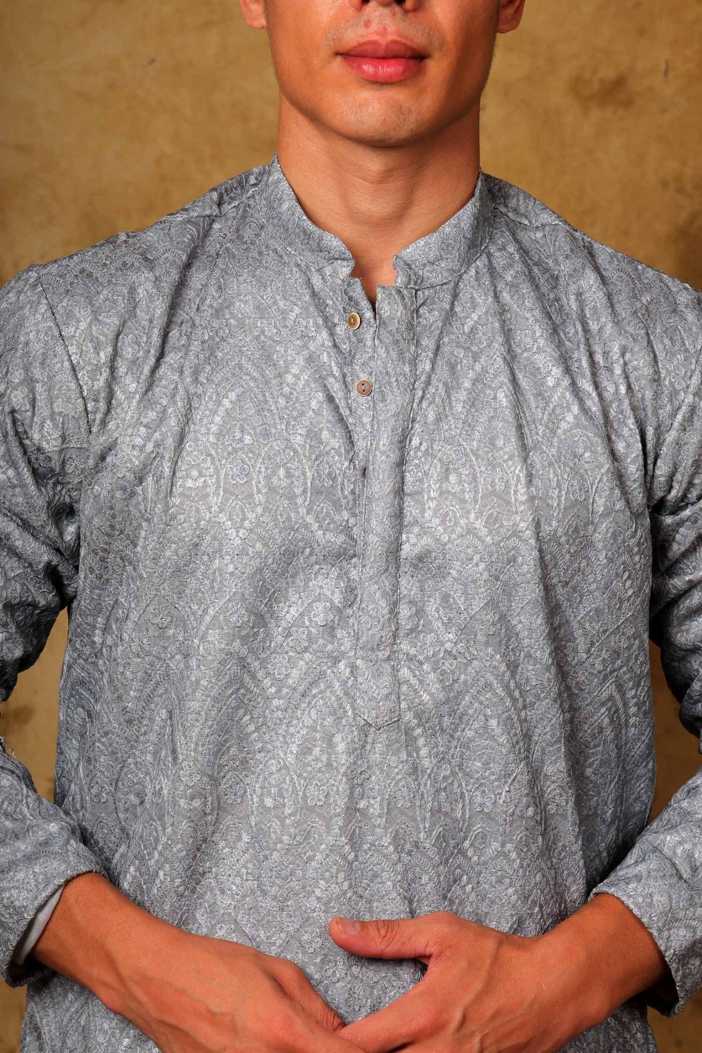 Bluesaanchi Zari Work Grey Kurta with Trouser Pajama - Distacart