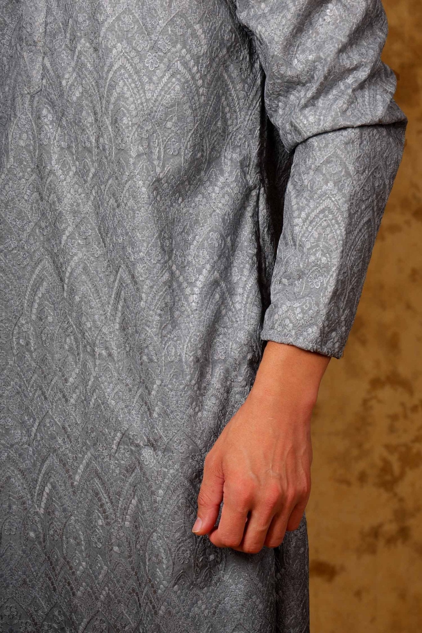 Bluesaanchi Zari Work Grey Kurta with Trouser Pajama - Distacart