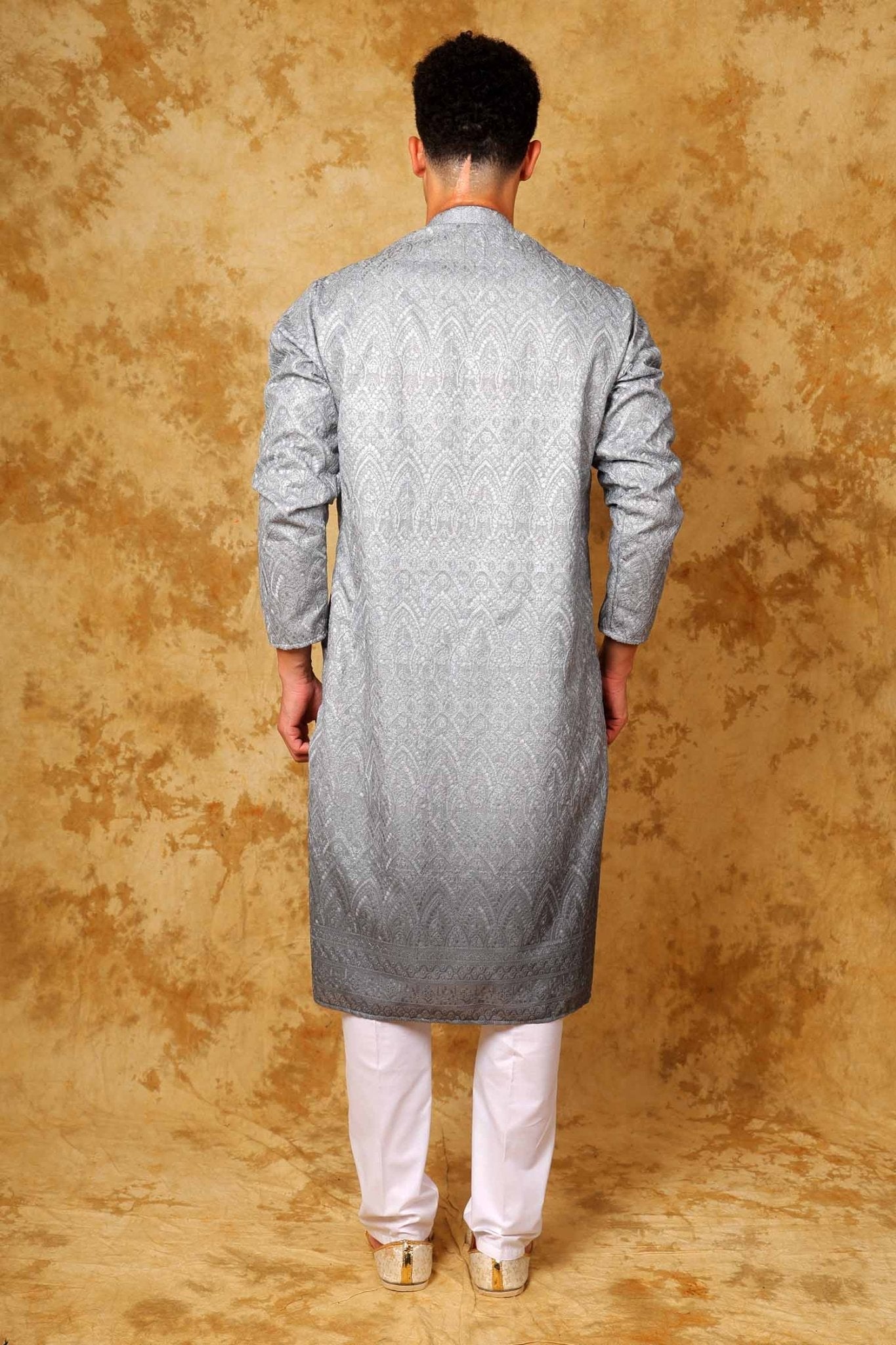Bluesaanchi Zari Work Grey Kurta with Trouser Pajama - Distacart
