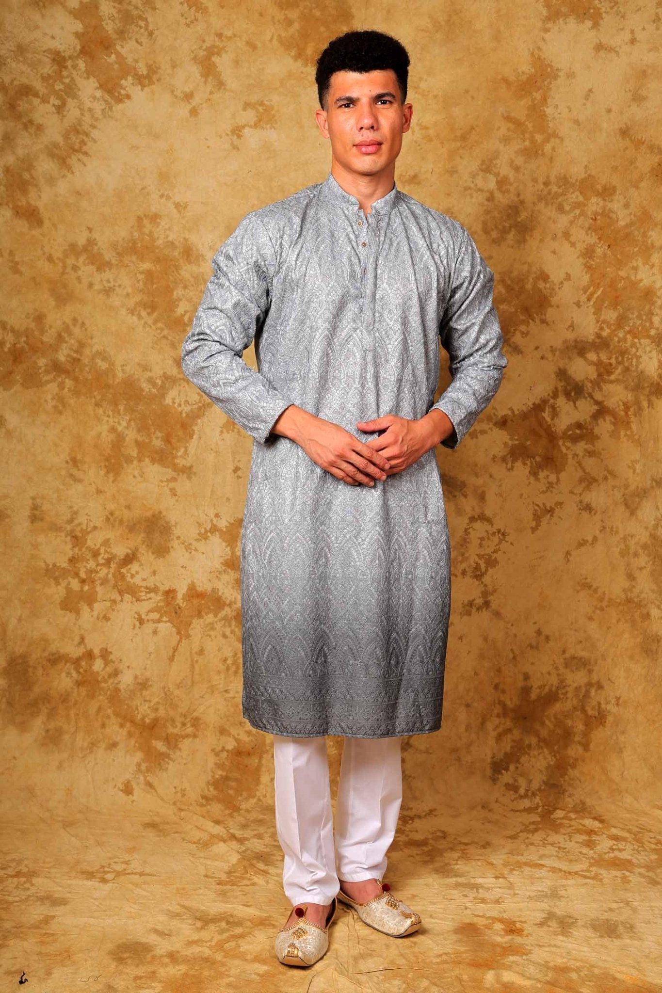 Bluesaanchi Zari Work Grey Kurta with Trouser Pajama - Distacart