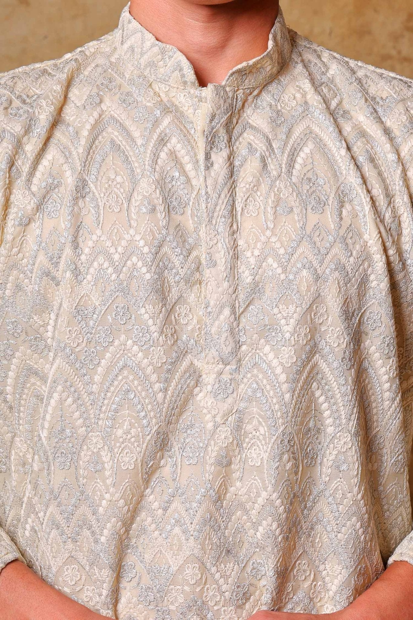 Bluesaanchi Zari Work Ivory Kurta with Trouser Pajama - Distacart