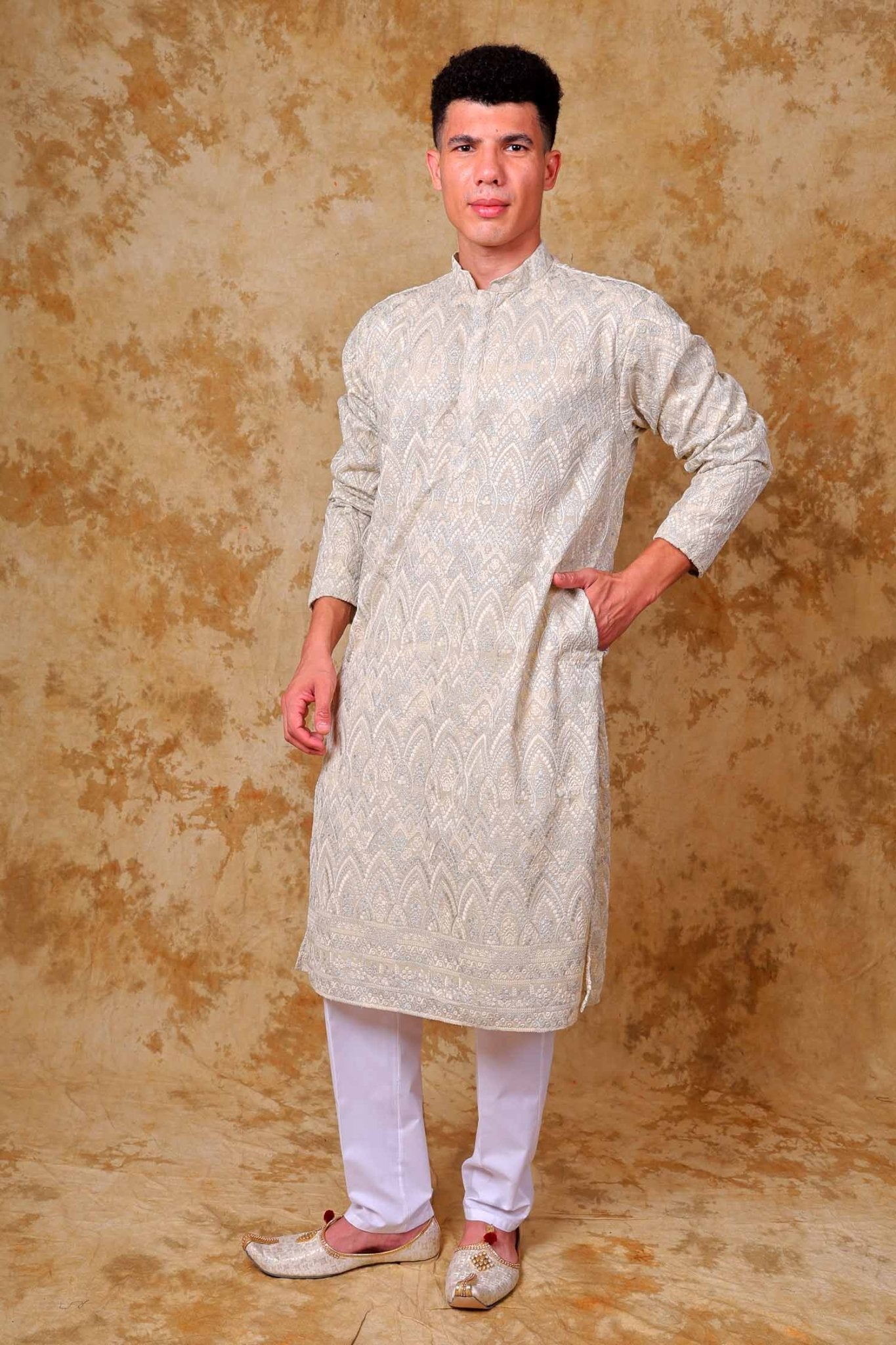 Bluesaanchi Zari Work Ivory Kurta with Trouser Pajama - Distacart