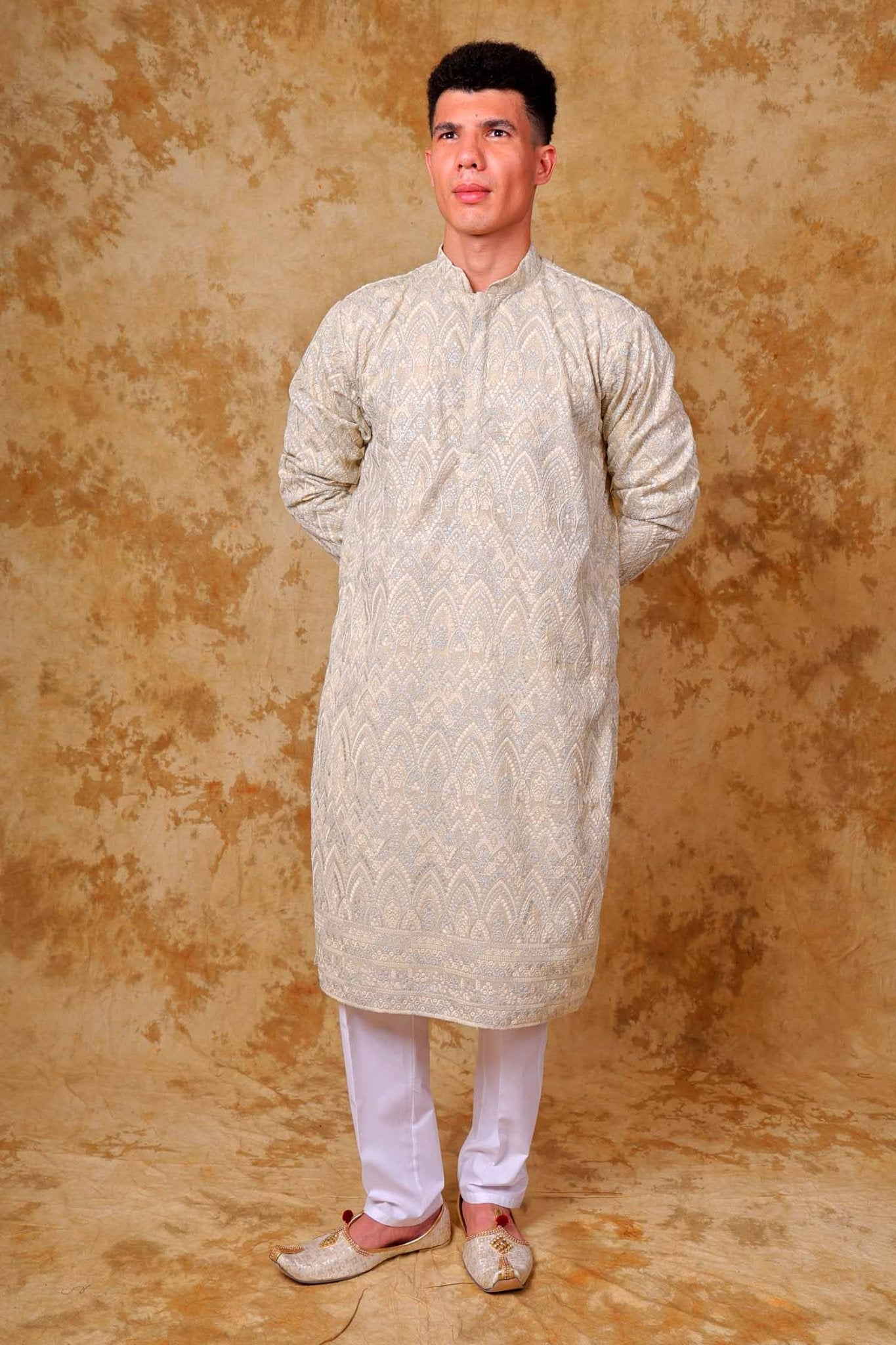 Bluesaanchi Zari Work Ivory Kurta with Trouser Pajama - Distacart