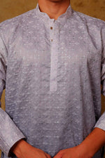 Thumbnail for Bluesaanchi Zari Work Light Blue Kurta with Trouser Pajama - Distacart