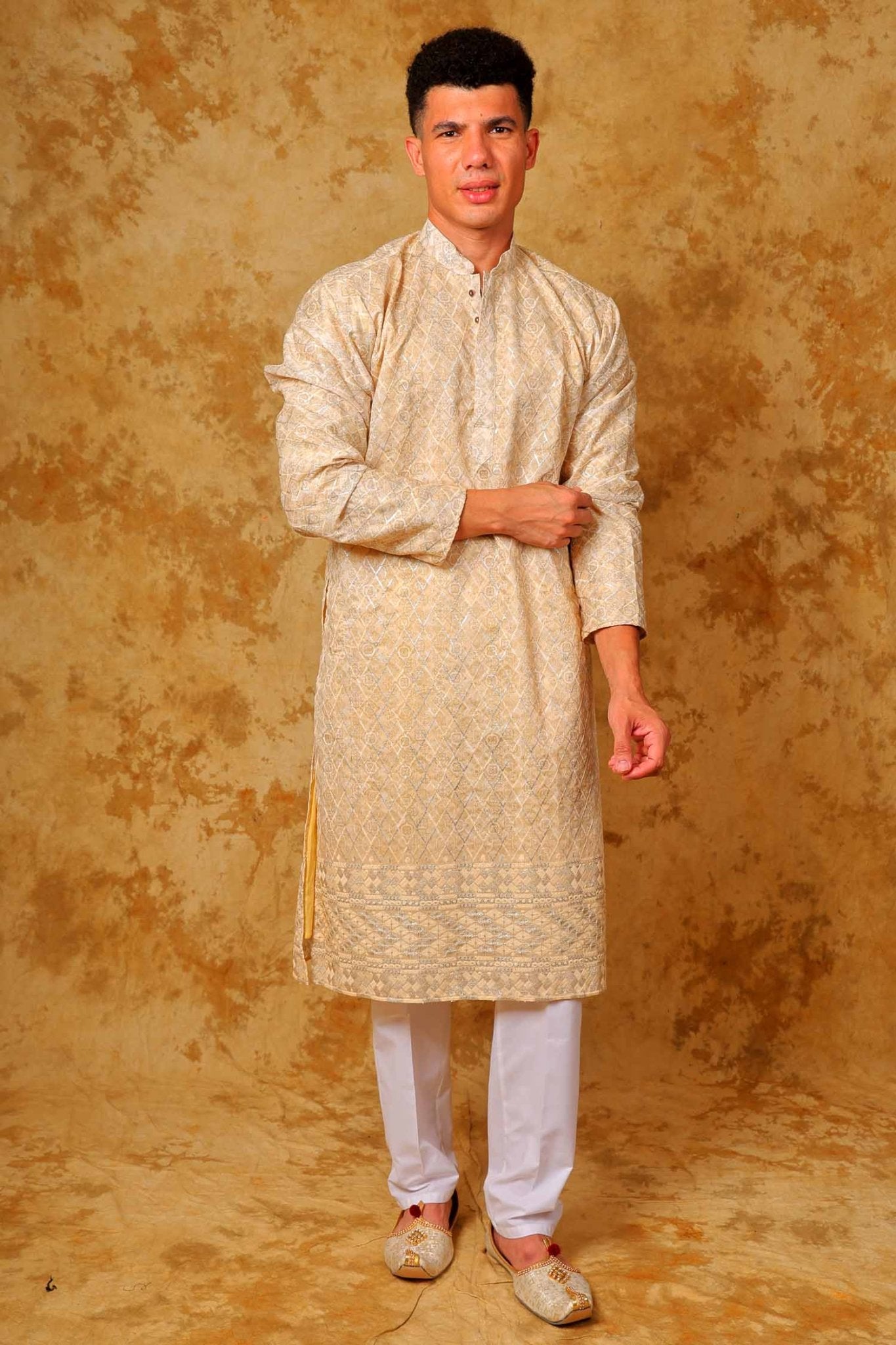 Bluesaanchi Zari Work Light Mango Kurta with Trouser Pajama - Distacart