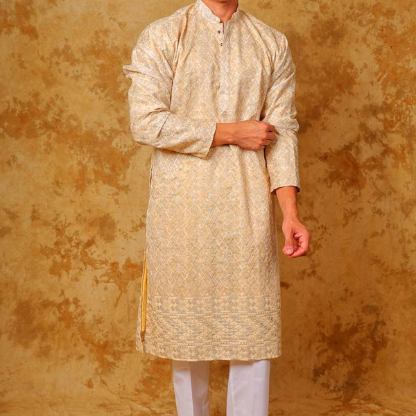 Bluesaanchi Zari Work Light Mango Kurta with Trouser Pajama - Distacart