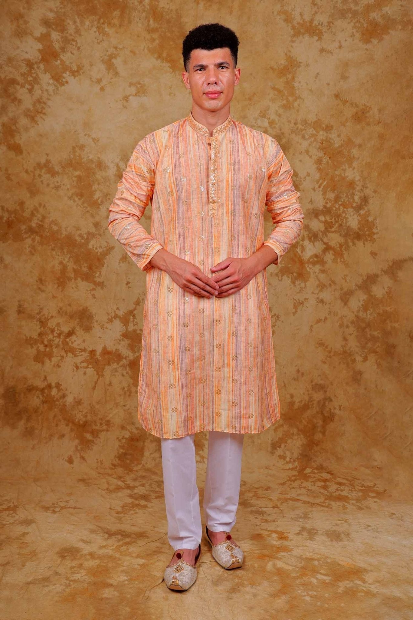 Bluesaanchi Zari Work Peach Kurta with Trouser Pajama - Distacart