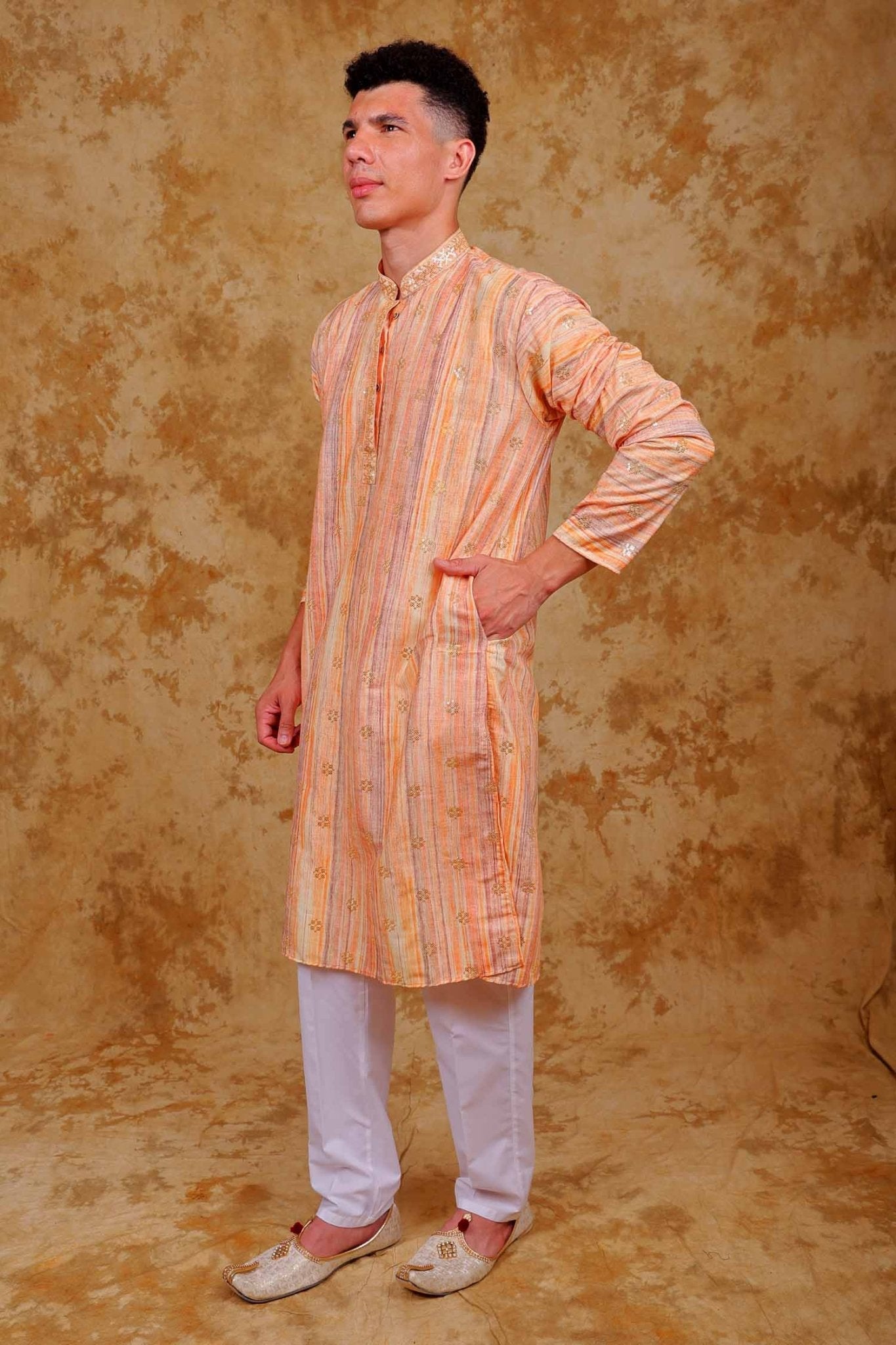 Bluesaanchi Zari Work Peach Kurta with Trouser Pajama - Distacart