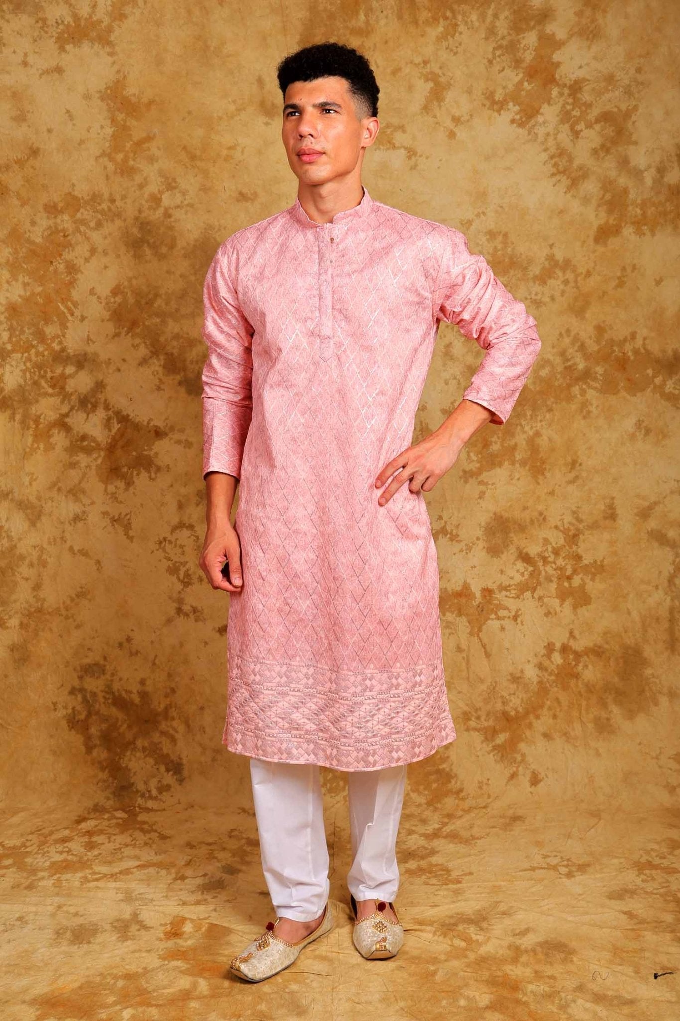 Bluesaanchi Zari Work Pink Kurta with Trouser Pajama - Distacart
