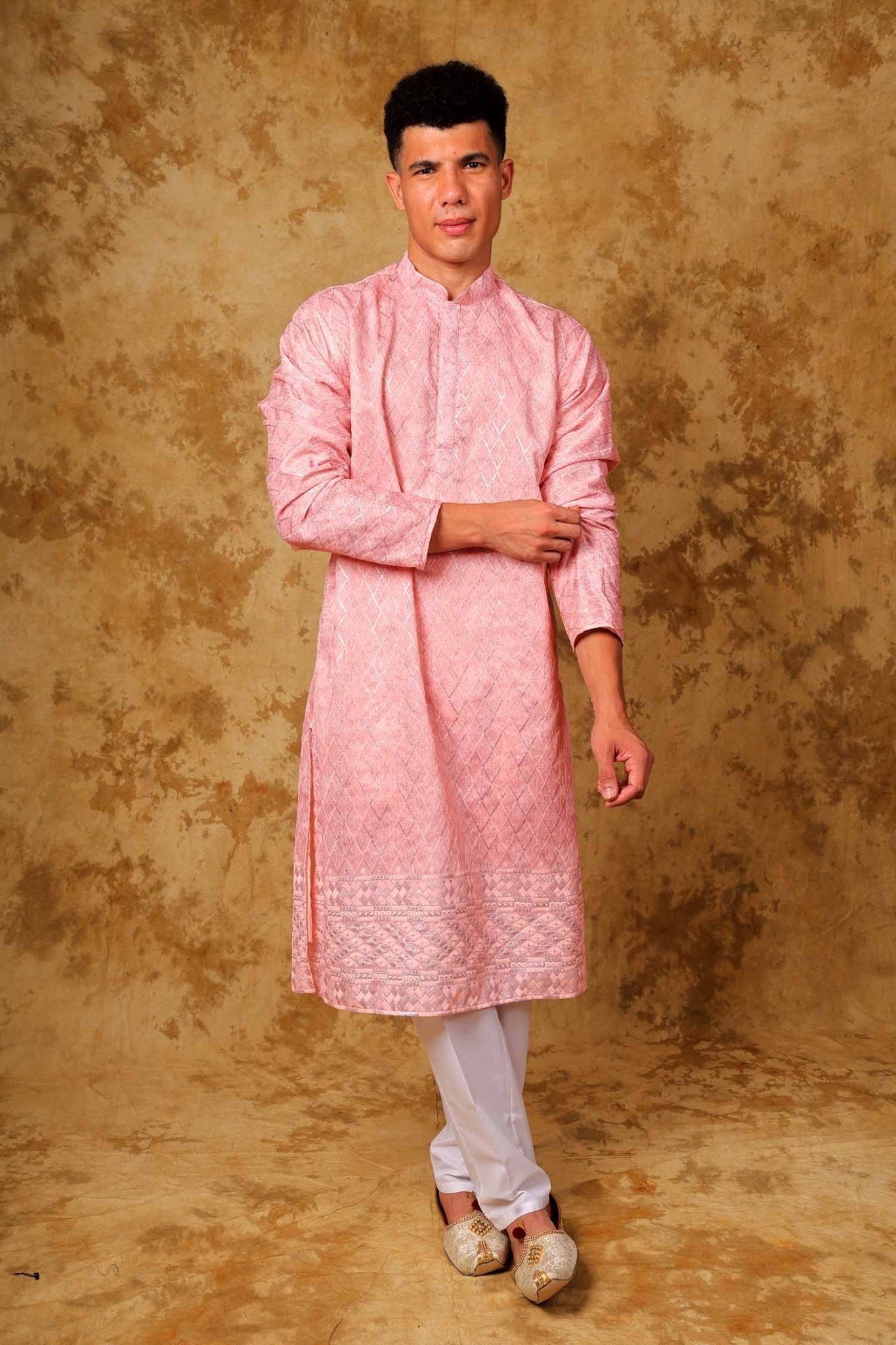 Bluesaanchi Zari Work Pink Kurta with Trouser Pajama - Distacart