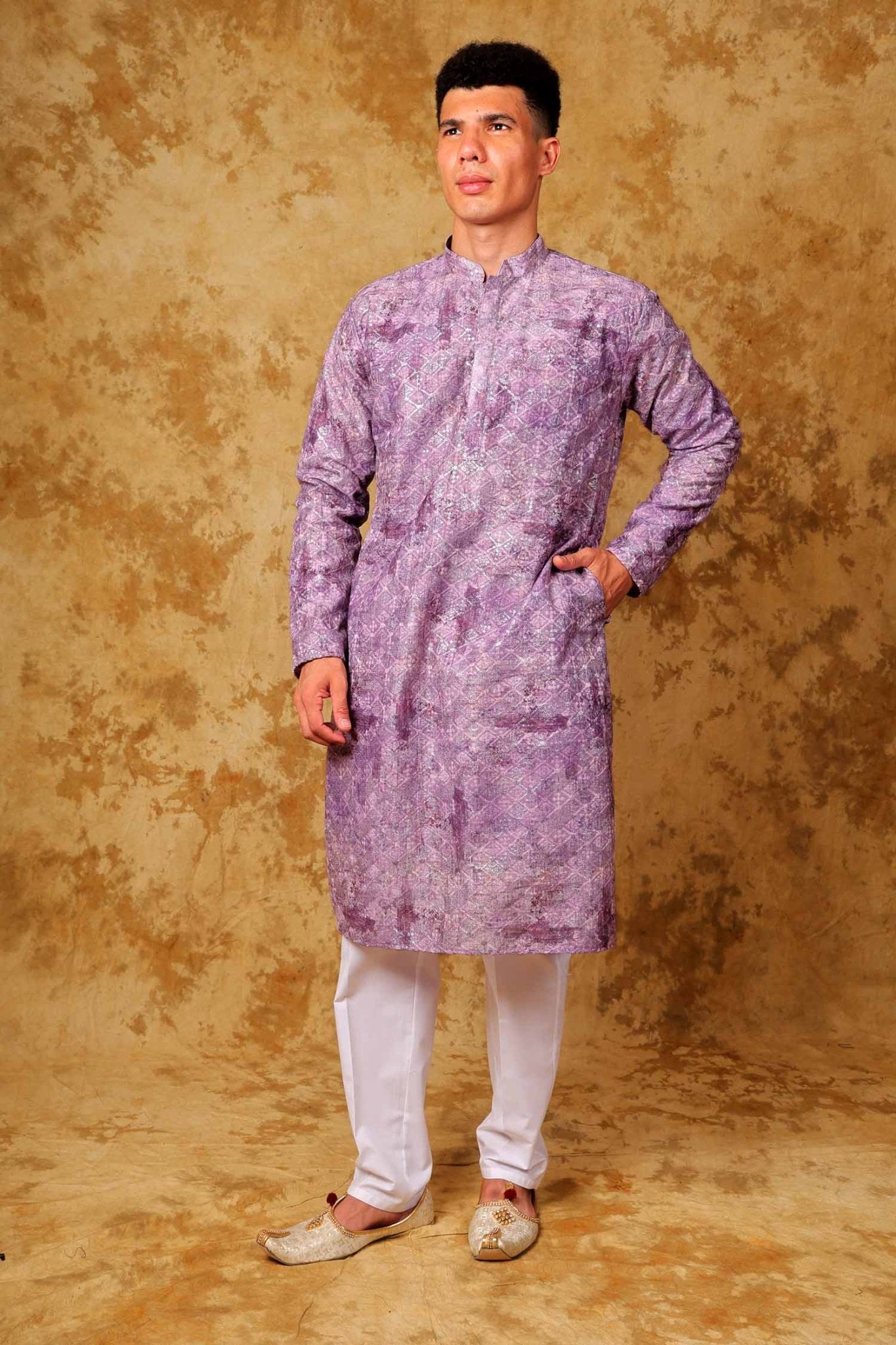 Bluesaanchi Zari Work Purple Kurta with Trouser Pajama - Distacart