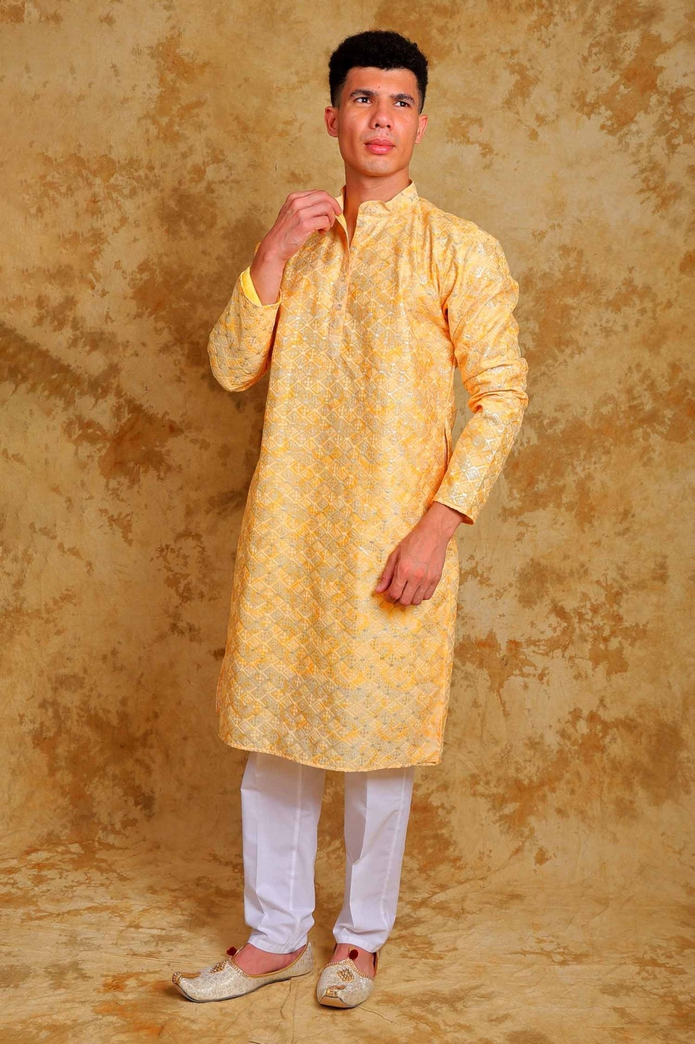 Bluesaanchi Zari Work Yellow Kurta with Trouser Pajama - Distacart