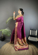 Thumbnail for Joban Fashion Wine Butti Woven Soft Lichi Silk Paithani Saree - Distacart